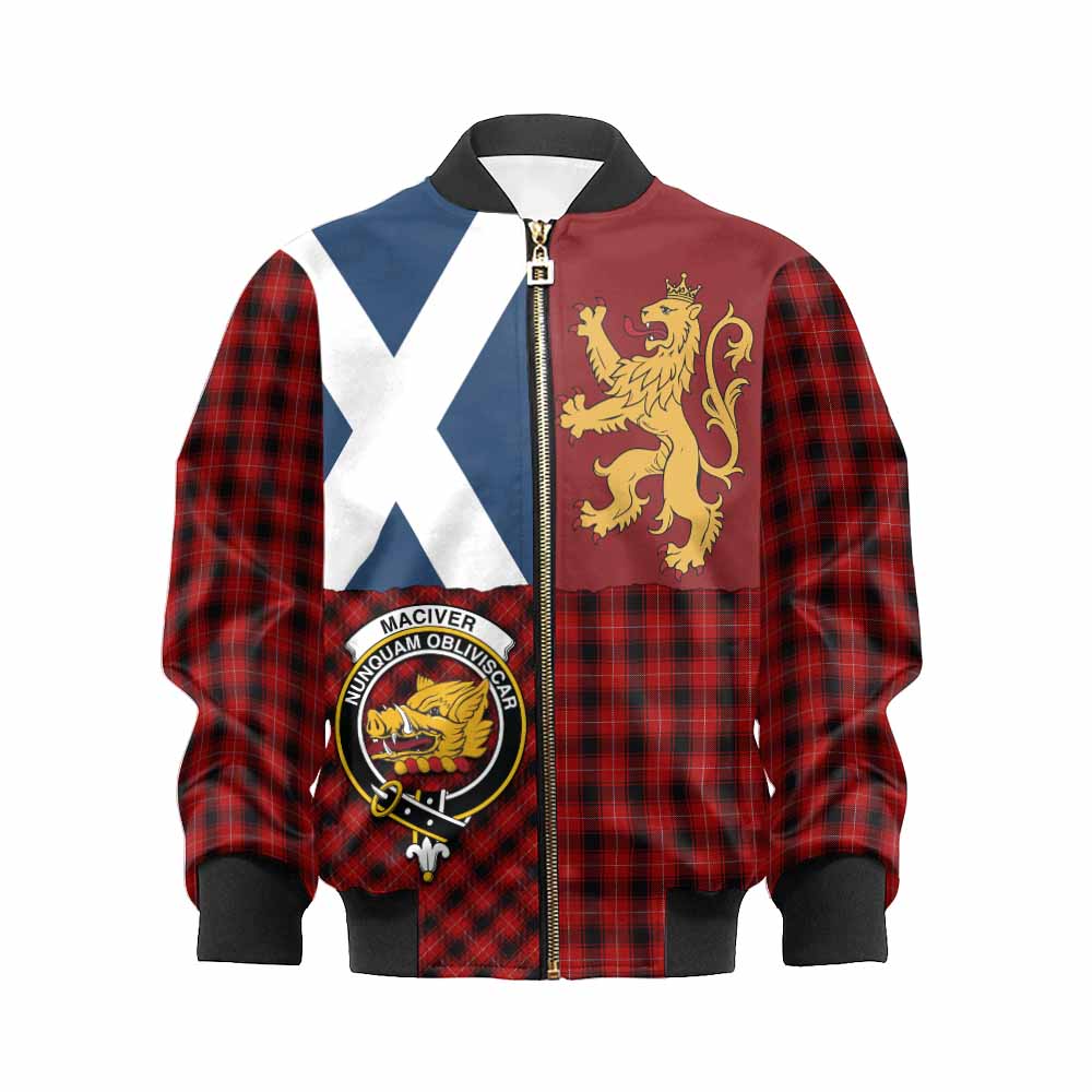 MacIver (McIver) Crest Tartan Kid Bomber Jacket with Lion Rampant Saltire Style - Tartan Vibes Clothing