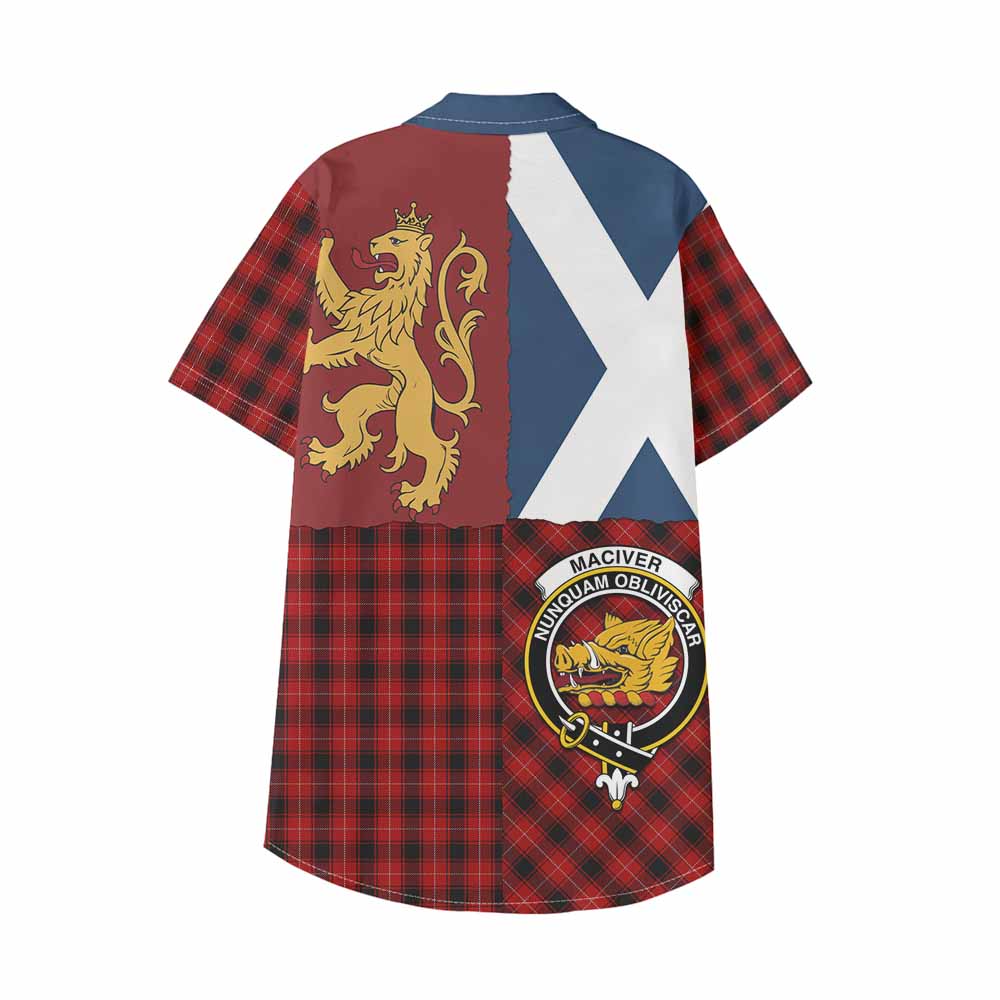 MacIver (McIver) Crest Tartan Kid Hawaiian Shirt with Lion Rampant Saltire Style - Tartan Vibes Clothing