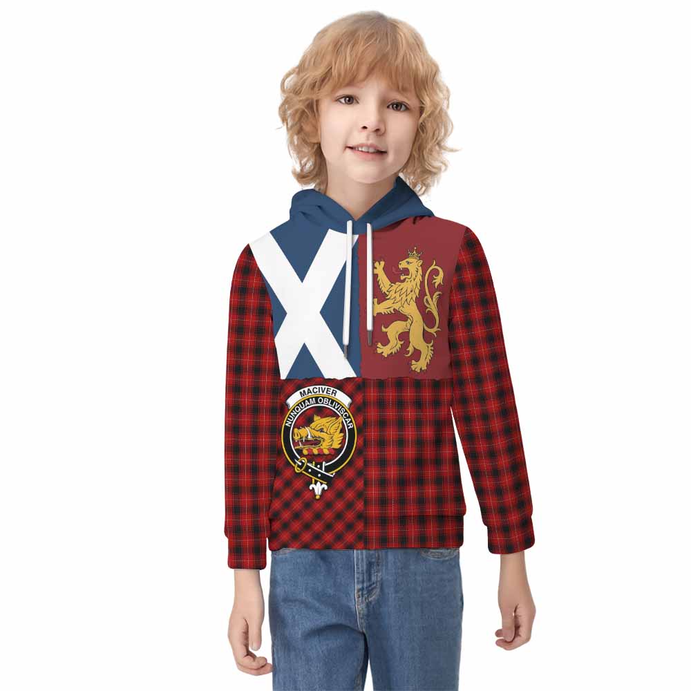 MacIver (McIver) Crest Tartan Kid Hoodie with Lion Rampant Saltire Style - Tartan Vibes Clothing