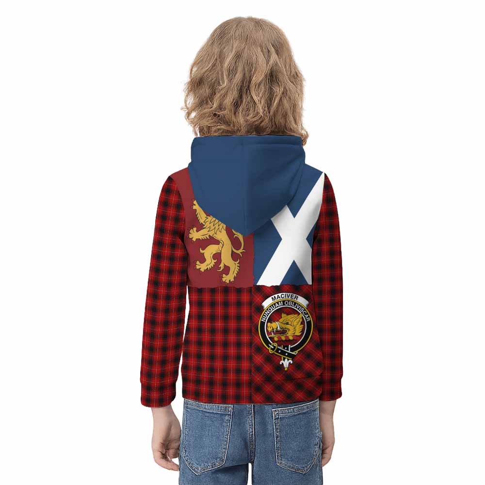 MacIver (McIver) Crest Tartan Kid Hoodie with Lion Rampant Saltire Style - Tartan Vibes Clothing
