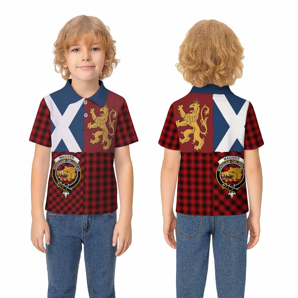 MacIver (McIver) Crest Tartan Kid Polo Shirt with Lion Rampant Saltire Style - Tartan Vibes Clothing