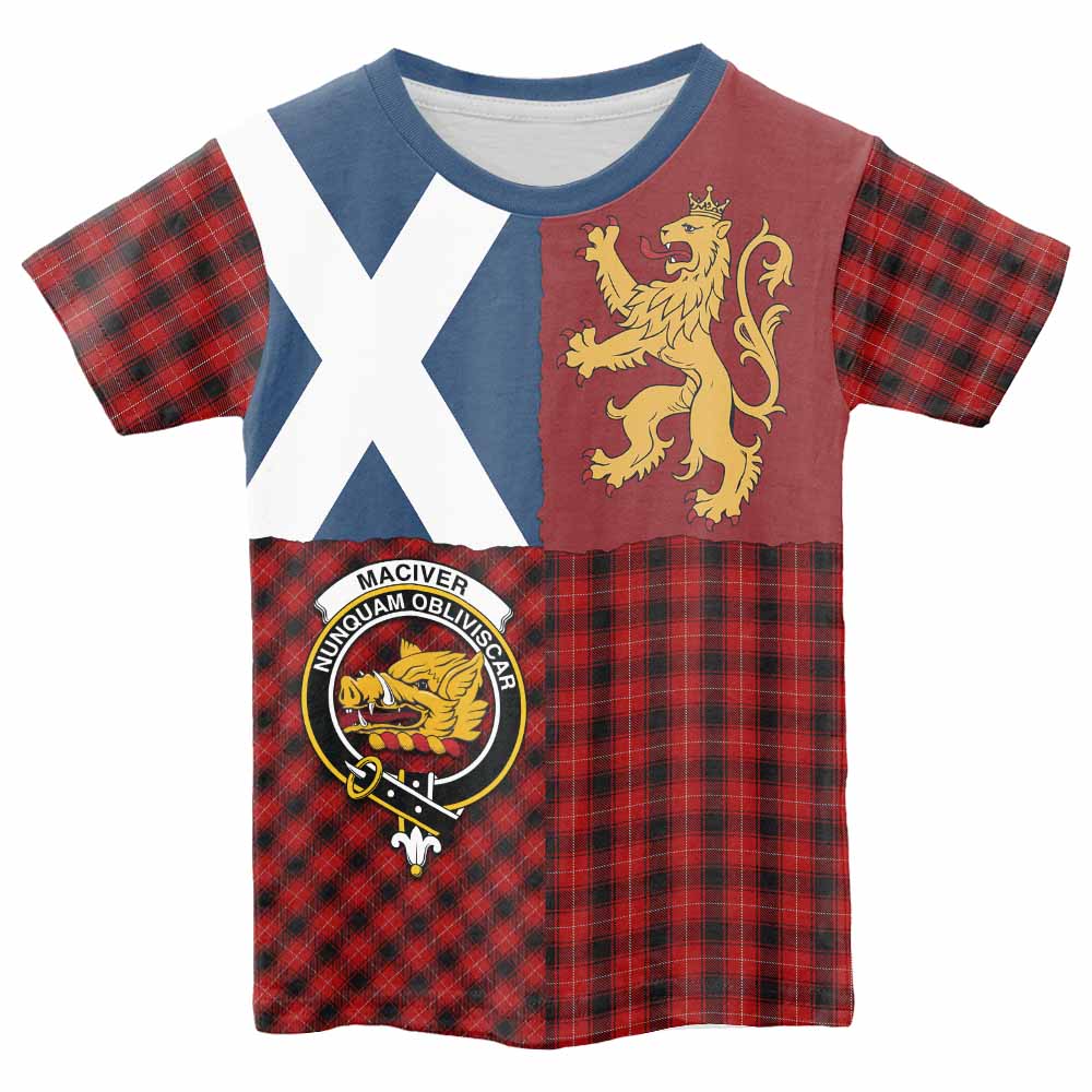 MacIver (McIver) Crest Tartan Kid T-shirt with Lion Rampant Saltire Style - Tartan Vibes Clothing