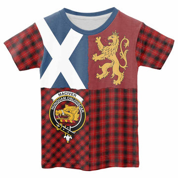 MacIver (McIver) Crest Tartan Kid T-shirt with Lion Rampant Saltire Style - Tartan Vibes Clothing