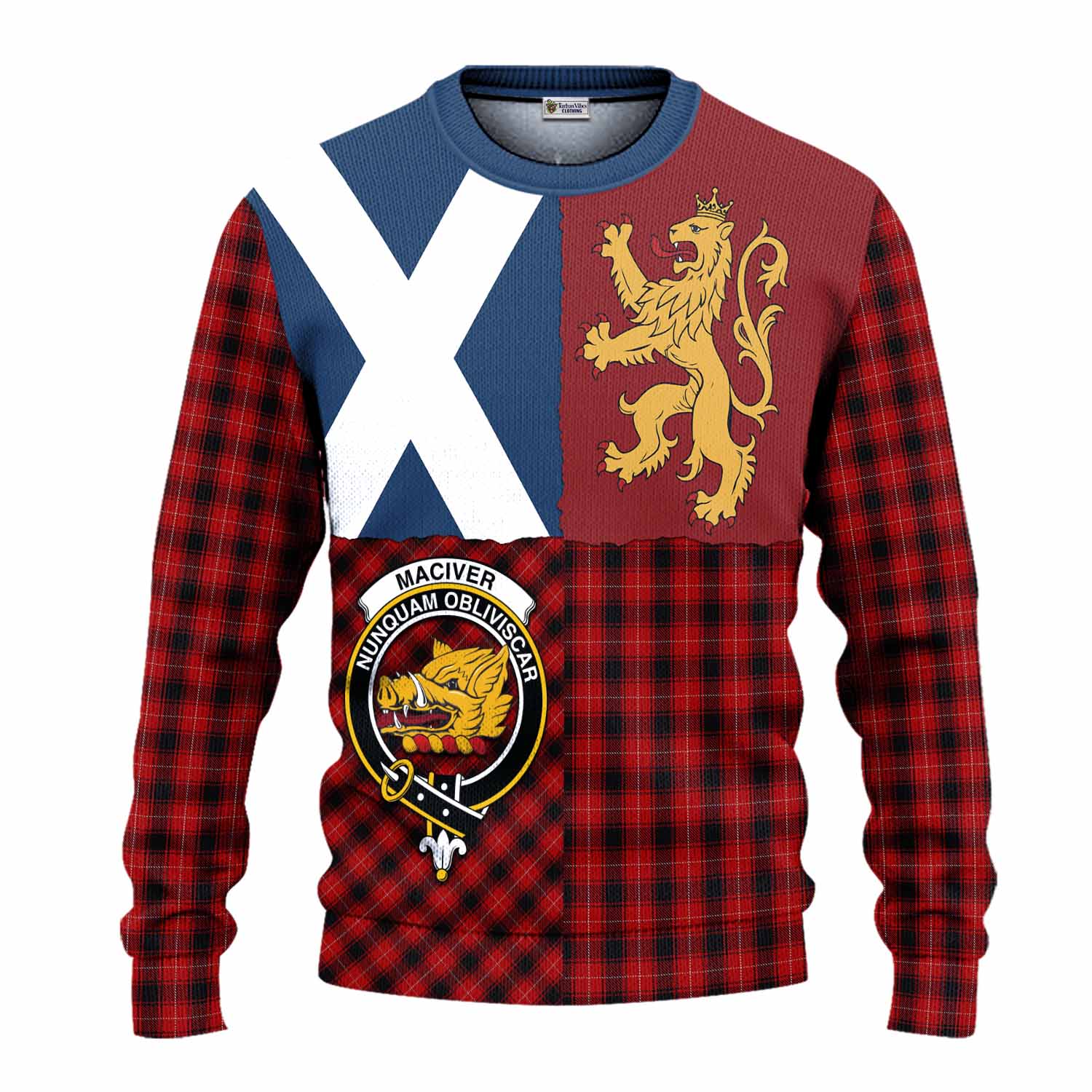 MacIver (McIver) Crest Tartan Knitted Sweater with Lion Rampant Saltire Style