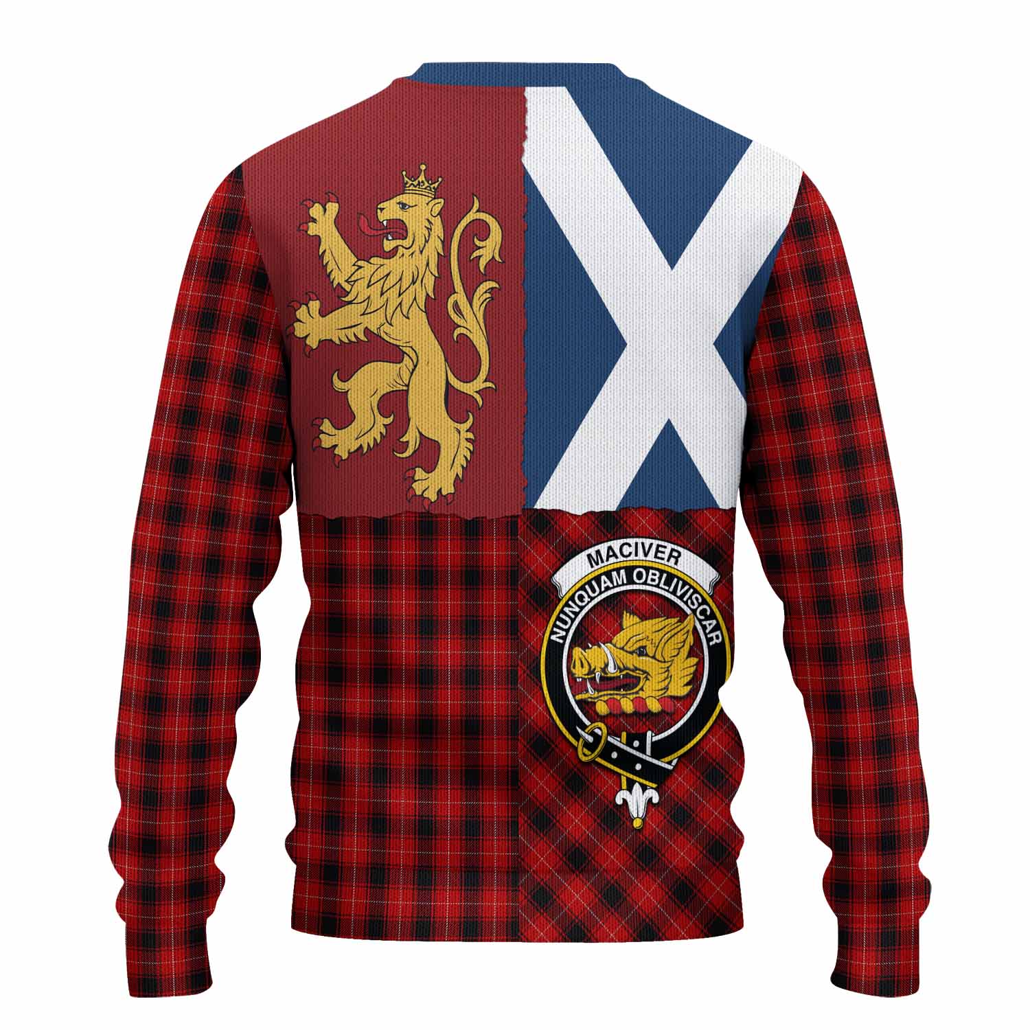 MacIver (McIver) Crest Tartan Knitted Sweater with Lion Rampant Saltire Style
