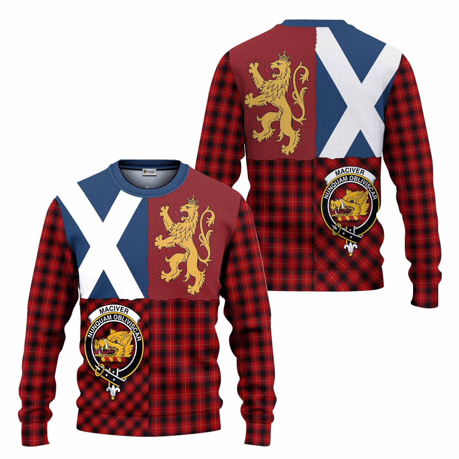 MacIver (McIver) Crest Tartan Knitted Sweater with Lion Rampant Saltire Style