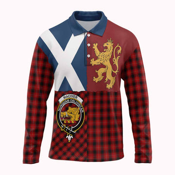 MacIver (McIver) Crest Tartan Long Sleeve Polo Shirt with Lion Rampant Saltire Style