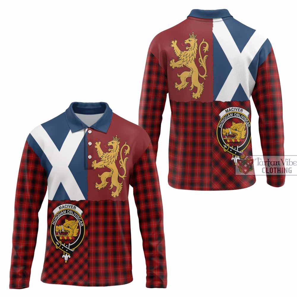 MacIver (McIver) Crest Tartan Long Sleeve Polo Shirt with Lion Rampant Saltire Style