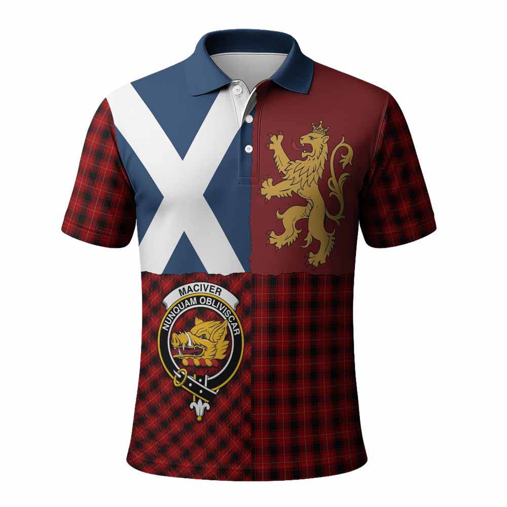 MacIver (McIver) Crest Tartan Polo Shirt with Lion Rampant Saltire Style