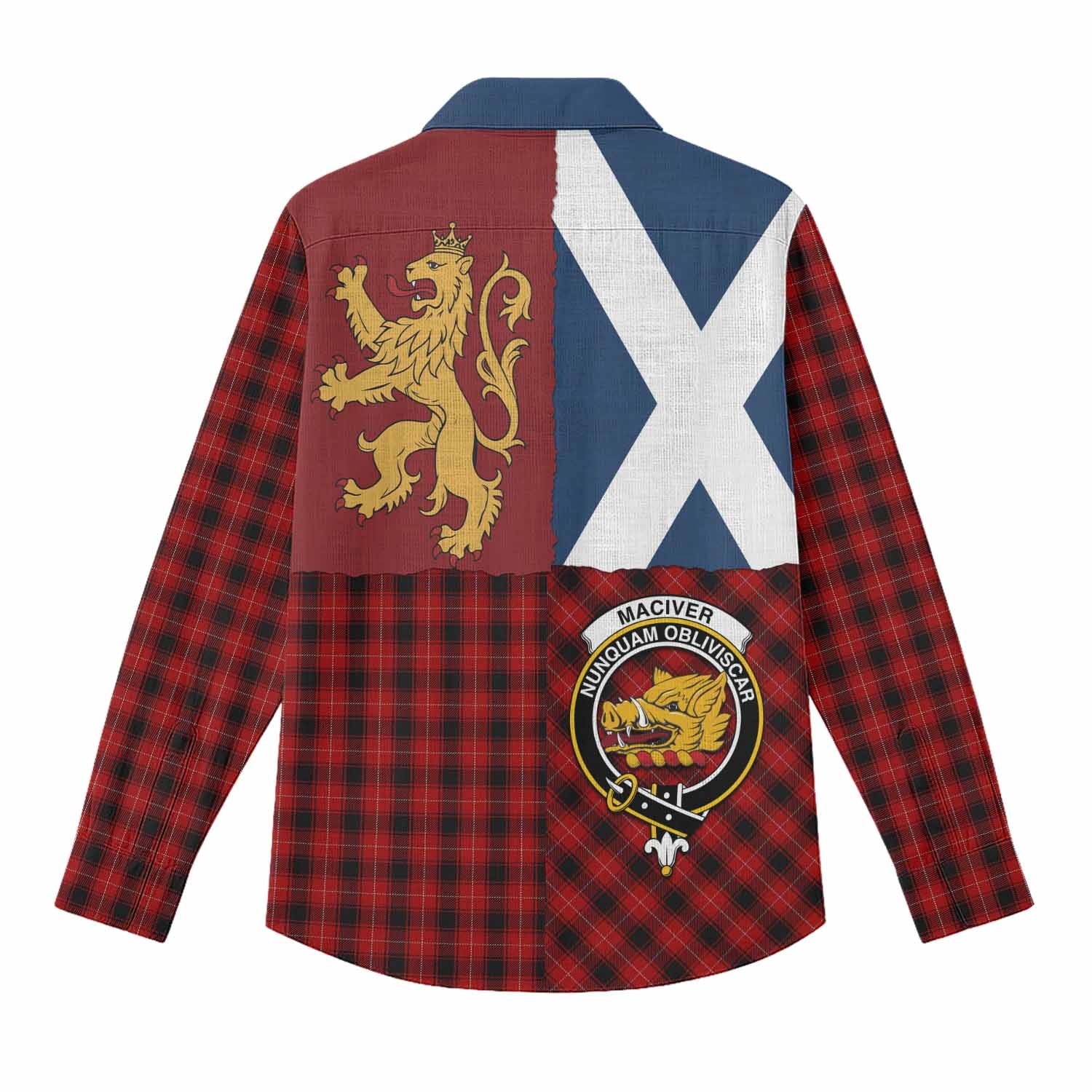MacIver (McIver) Crest Tartan Women Casual Shirt with Lion Rampant Saltire Style