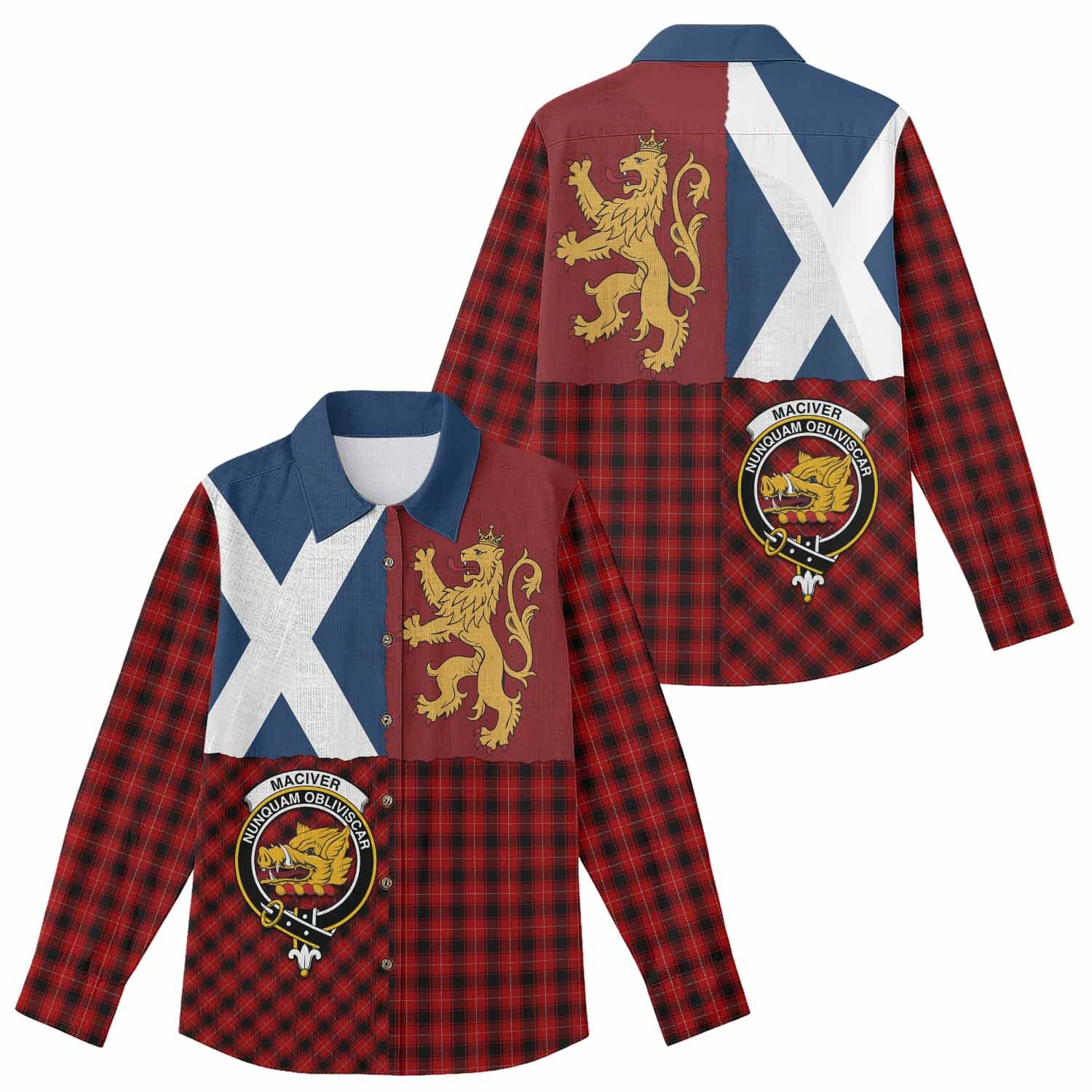 MacIver (McIver) Crest Tartan Women Casual Shirt with Lion Rampant Saltire Style