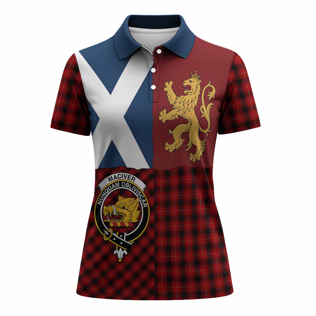 MacIver (McIver) Crest Tartan Women Polo Shirt with Lion Rampant Saltire Style
