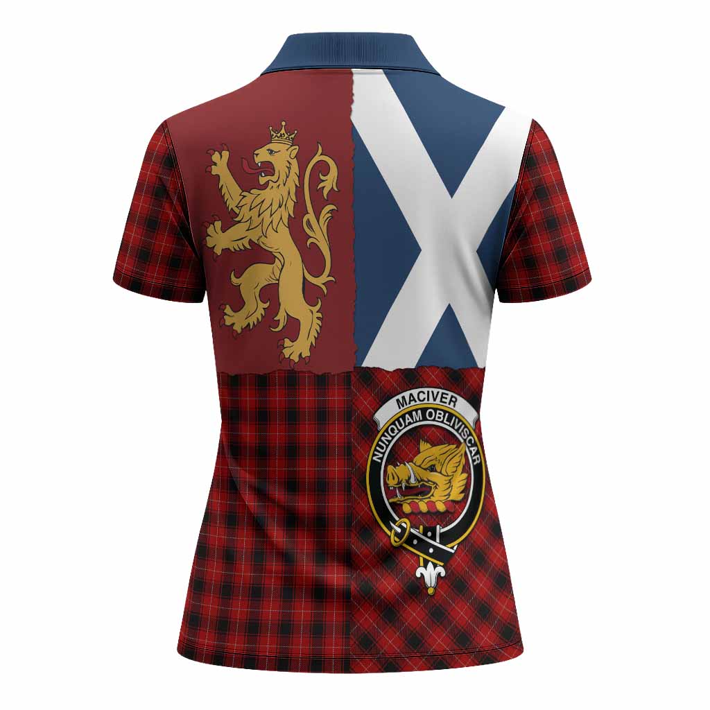 MacIver (McIver) Crest Tartan Women Polo Shirt with Lion Rampant Saltire Style