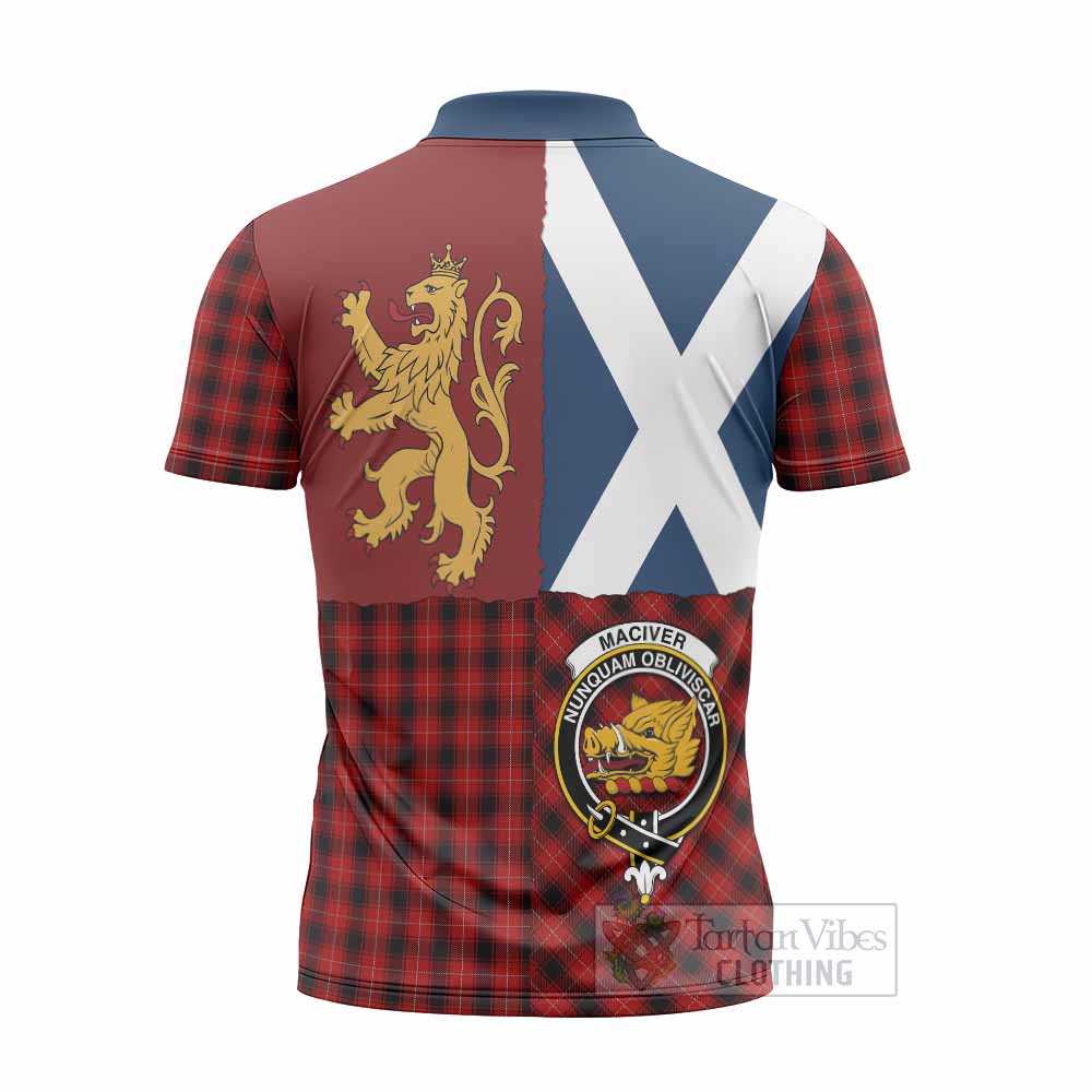 MacIver (McIver) Crest Tartan Zipper Polo Shirt with Lion Rampant Saltire Style