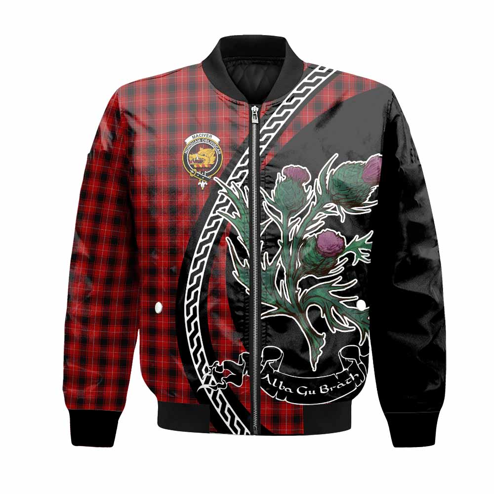 MacIver (McIver) Family Crest Tartan Bomber Jacket Alba Thistle Inspired - Tartan Vibes Clothing