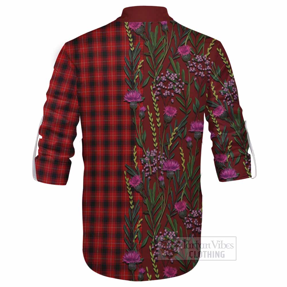 MacIver (McIver) Family Crest Tartan Ghillie Shirt Scottish Thistle Flower Pattern Half Style - Tartan Vibes Clothing