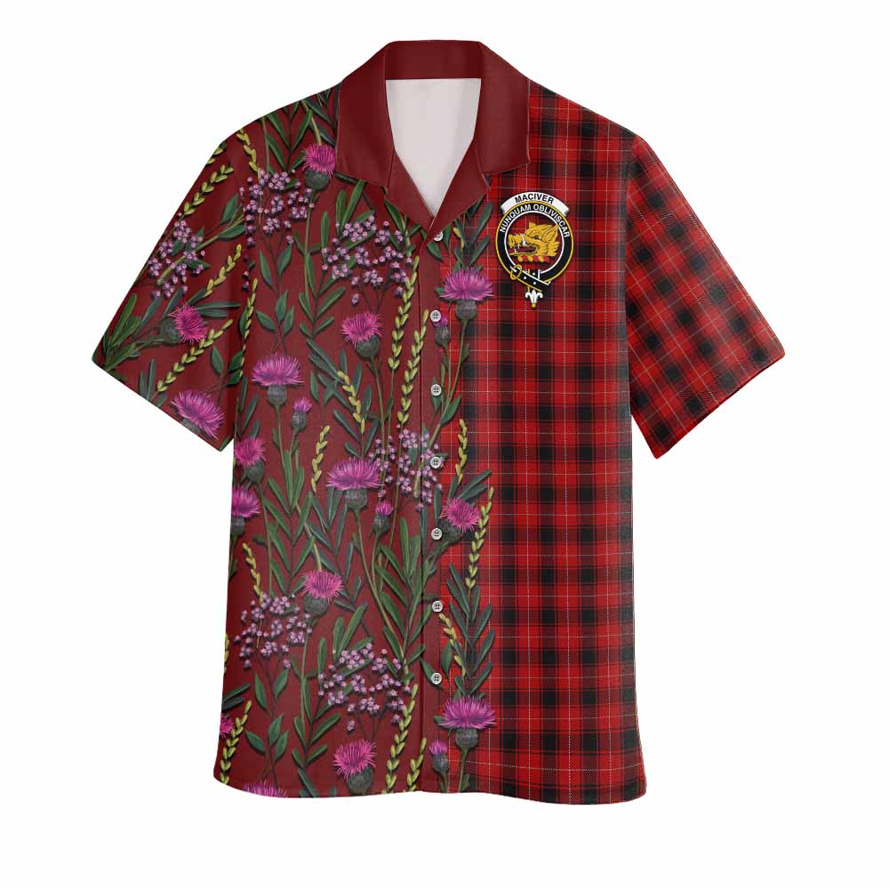 MacIver (McIver) Family Crest Tartan Hawaiian Shirt Scottish Thistle Flower Pattern Half Style - Tartan Vibes Clothing