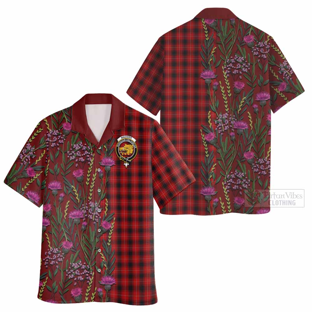 MacIver (McIver) Family Crest Tartan Hawaiian Shirt Scottish Thistle Flower Pattern Half Style - Tartan Vibes Clothing