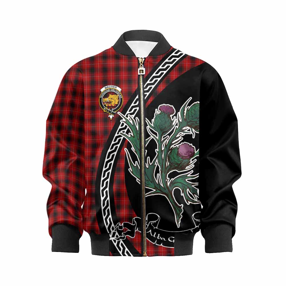 MacIver (McIver) Family Crest Tartan Kid Bomber Jacket Alba Thistle Inspired - Tartan Vibes Clothing