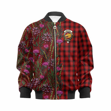 MacIver (McIver) Family Crest Tartan Kid Bomber Jacket Scottish Thistle Flower Pattern Half Style