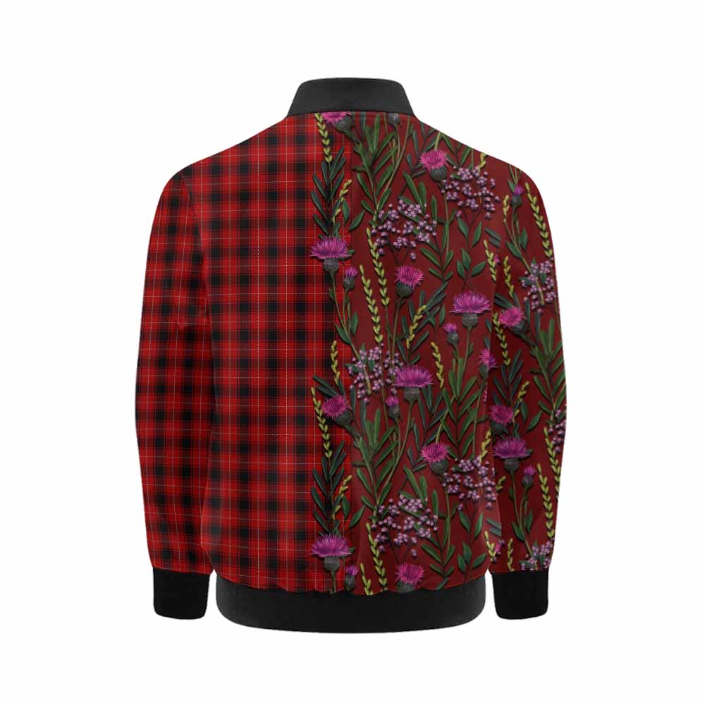 MacIver (McIver) Family Crest Tartan Kid Bomber Jacket Scottish Thistle Flower Pattern Half Style - Tartan Vibes Clothing