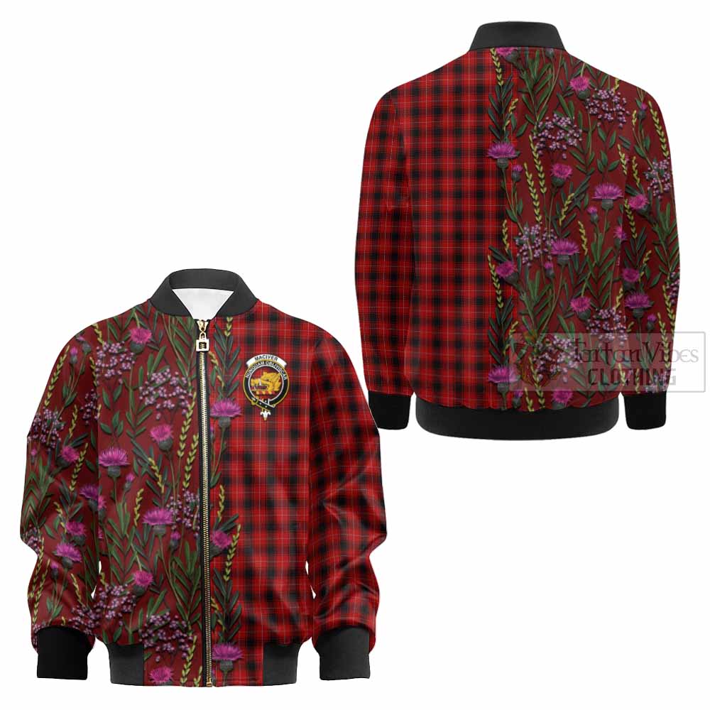 MacIver (McIver) Family Crest Tartan Kid Bomber Jacket Scottish Thistle Flower Pattern Half Style - Tartan Vibes Clothing