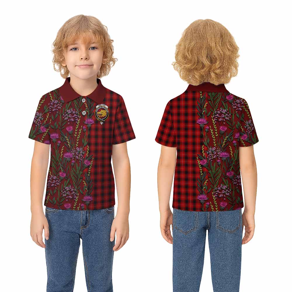 MacIver (McIver) Family Crest Tartan Kid Polo Shirt Scottish Thistle Flower Pattern Half Style - Tartan Vibes Clothing