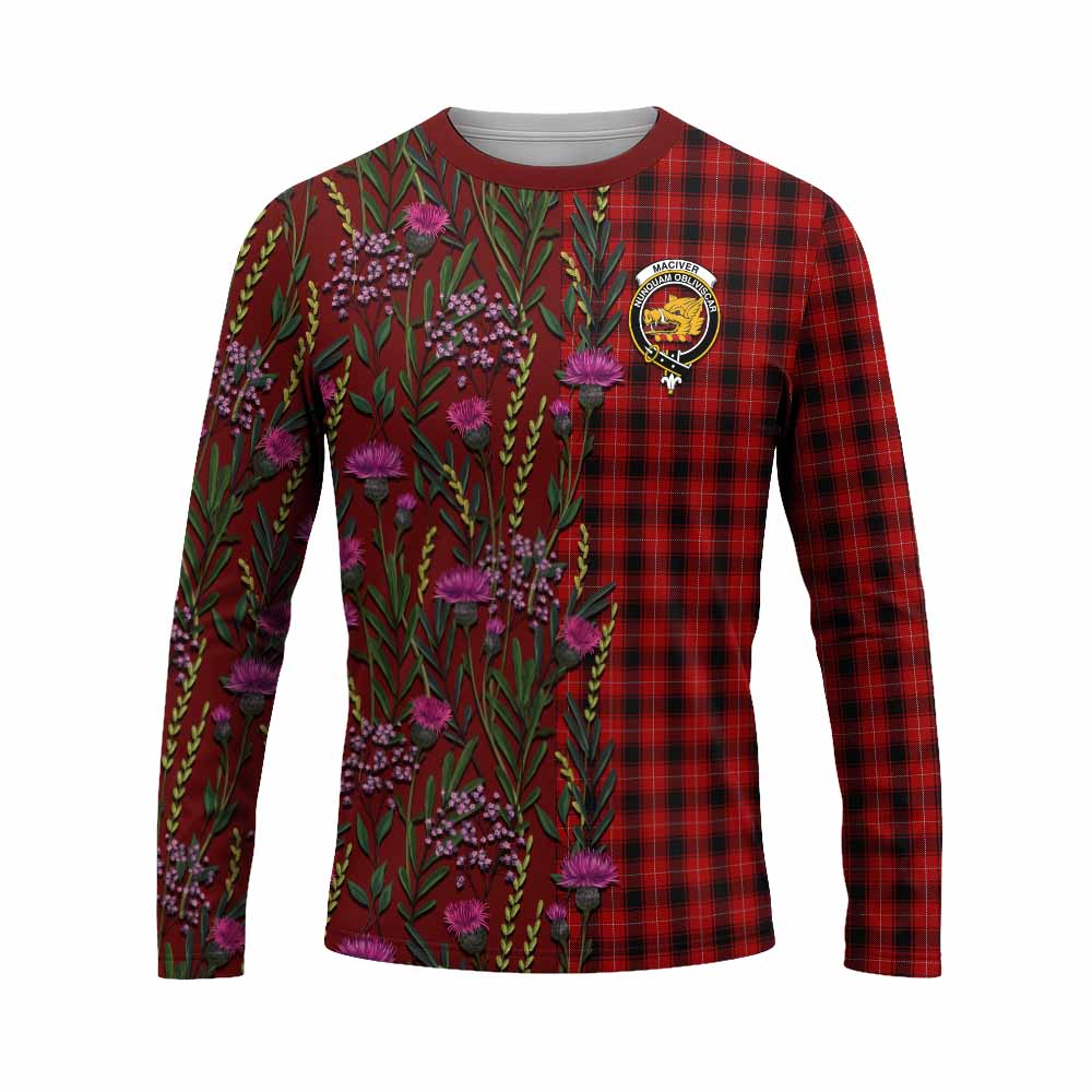 MacIver (McIver) Family Crest Tartan Long Sleeve T-Shirt Scottish Thistle Flower Pattern Half Style - Tartan Vibes Clothing