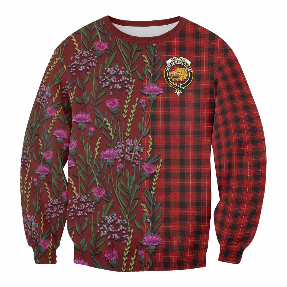 MacIver (McIver) Family Crest Tartan Sweatshirt Scottish Thistle Flower Pattern Half Style - Tartan Vibes Clothing