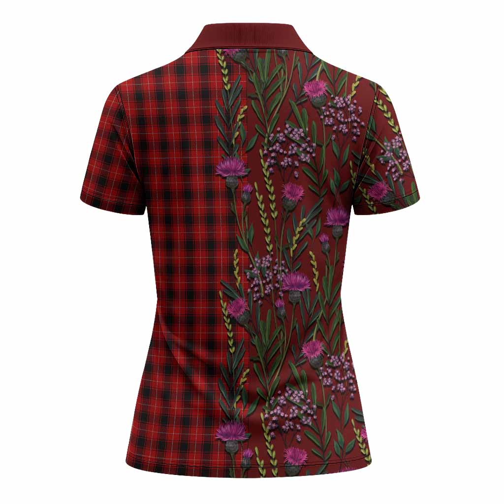 MacIver (McIver) Family Crest Tartan Women Polo Shirt Scottish Thistle Flower Pattern Half Style - Tartan Vibes Clothing
