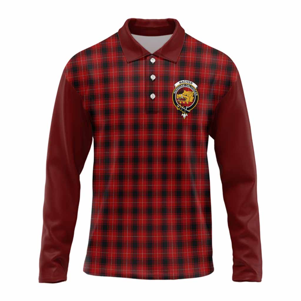 MacIver (McIver) Tartan Accent Long Sleeve Polo Shirt with Family Crest