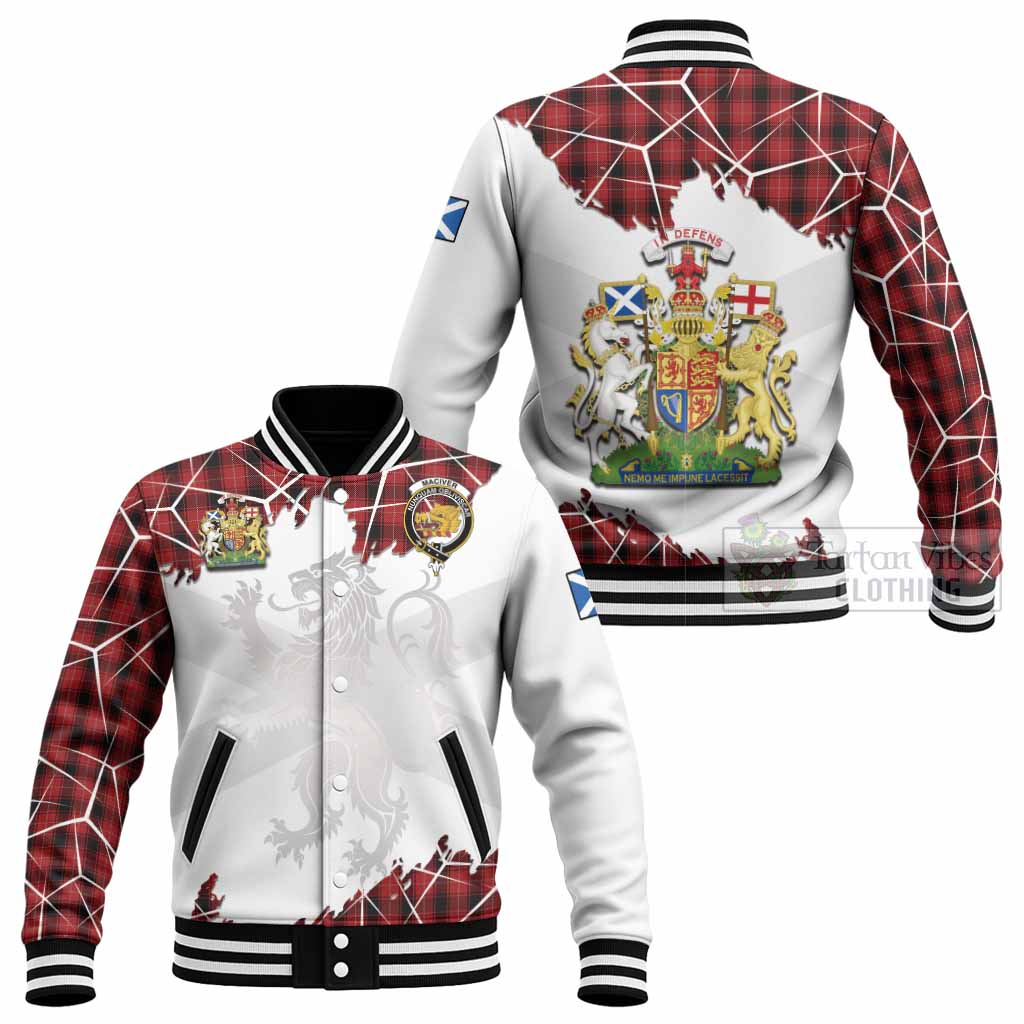 MacIver (McIver) Tartan Baseball Jacket with Family Crest and Lion Rampant Grunge Style