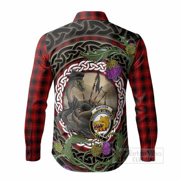 MacIver (McIver) Tartan Crest Bagpipe Nessie Long Sleeve Button Shirts Scottish Loch Ness Monster Celtic Thistle