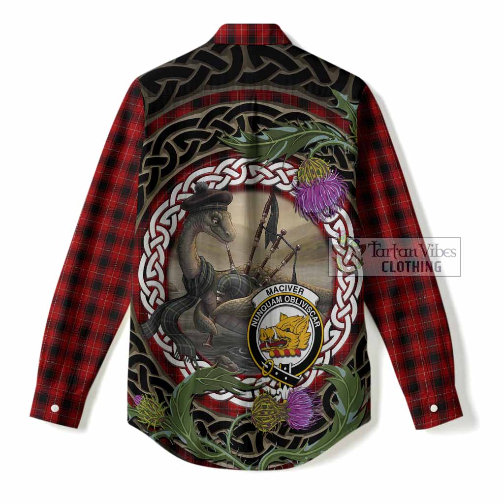 MacIver (McIver) Tartan Crest Bagpipe Nessie Women Casual Shirt Scottish Loch Ness Monster Celtic Thistle