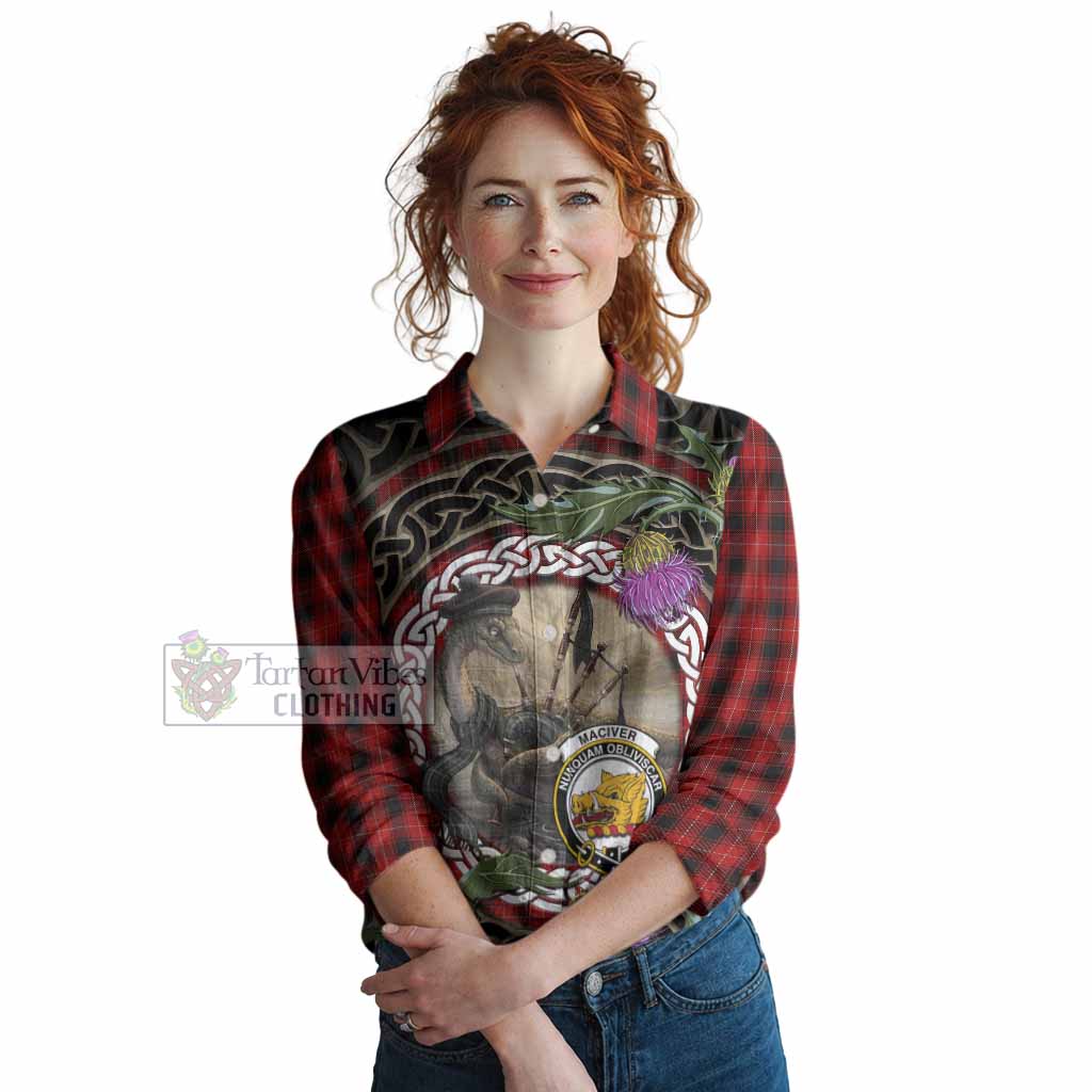 MacIver (McIver) Tartan Crest Bagpipe Nessie Women Casual Shirt Scottish Loch Ness Monster Celtic Thistle