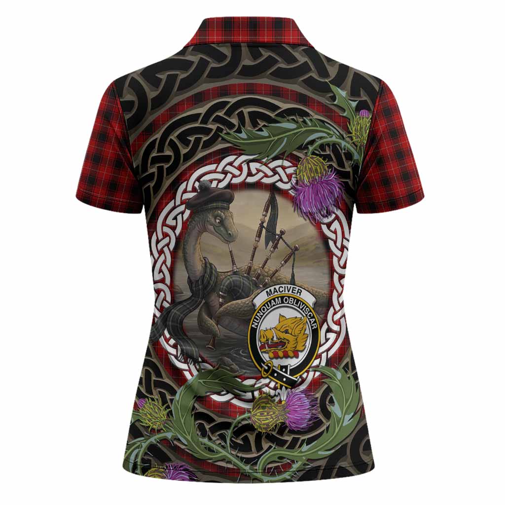 MacIver (McIver) Tartan Crest Bagpipe Nessie Women Polo Shirt Scottish Loch Ness Monster Celtic Thistle