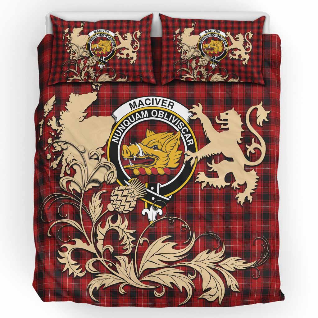 MacIver (McIver) Tartan Crest Bedding Set with Scottish Iconic Symbols 
