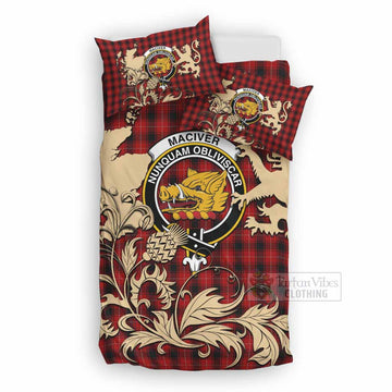 MacIver (McIver) Tartan Crest Bedding Set with Scottish Iconic Symbols 