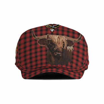 MacIver (McIver) Tartan Crest Flat Cap, Jeff Cap Scotland Heilan Coo Tartan Seamless Style