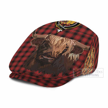 MacIver (McIver) Tartan Crest Flat Cap, Jeff Cap Scotland Heilan Coo Tartan Seamless Style