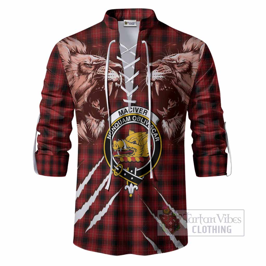 MacIver (McIver) Tartan Crest Ghillie Shirt Ferocious Lion Style