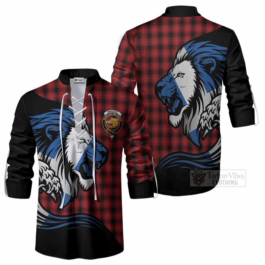 MacIver (McIver) Tartan Crest Ghillie Shirt Scottish Golden Lions Wave Flow