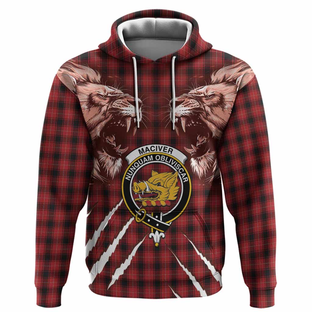 MacIver (McIver) Tartan Crest Hoodie Ferocious Lion Style