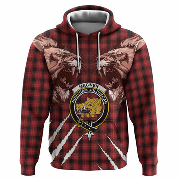 MacIver (McIver) Tartan Crest Hoodie Ferocious Lion Style