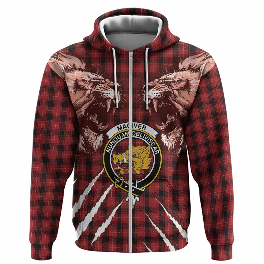 MacIver (McIver) Tartan Crest Hoodie Ferocious Lion Style
