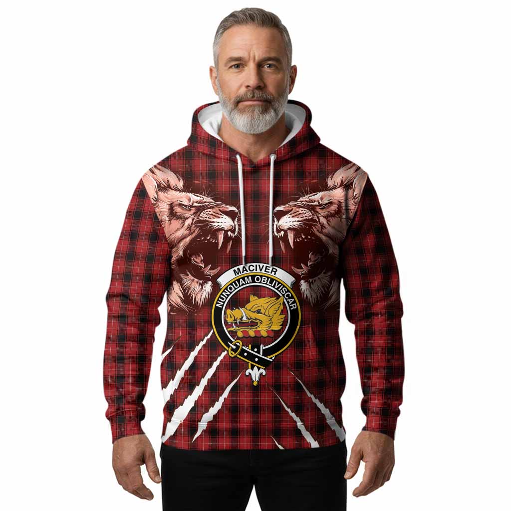 MacIver (McIver) Tartan Crest Hoodie Ferocious Lion Style