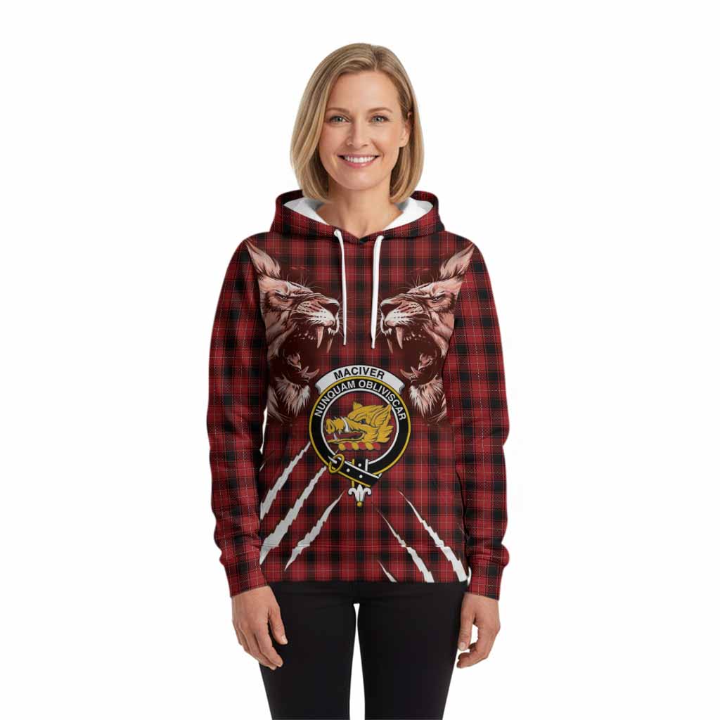 MacIver (McIver) Tartan Crest Hoodie Ferocious Lion Style