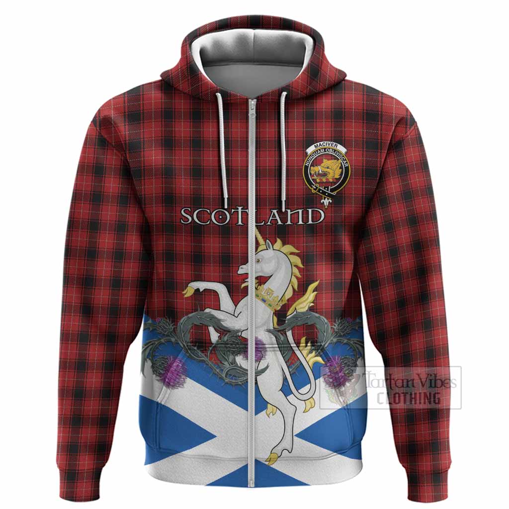 MacIver (McIver) Tartan Crest Hoodie Scottish Unicorn With Thistle