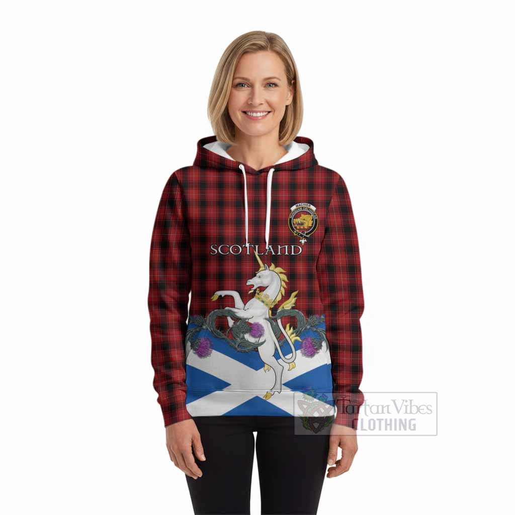 MacIver (McIver) Tartan Crest Hoodie Scottish Unicorn With Thistle