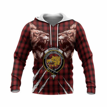 MacIver (McIver) Tartan Crest Knitted Hoodie Ferocious Lion Style